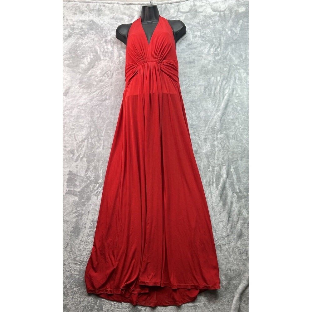 Calvin Klein Formal Dress Sz 6 Red Sleeveless‎ Halter Full Length Christmas NWT